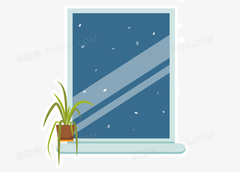手绘简约几何卡通蓝色窗户窗台读书卡边框