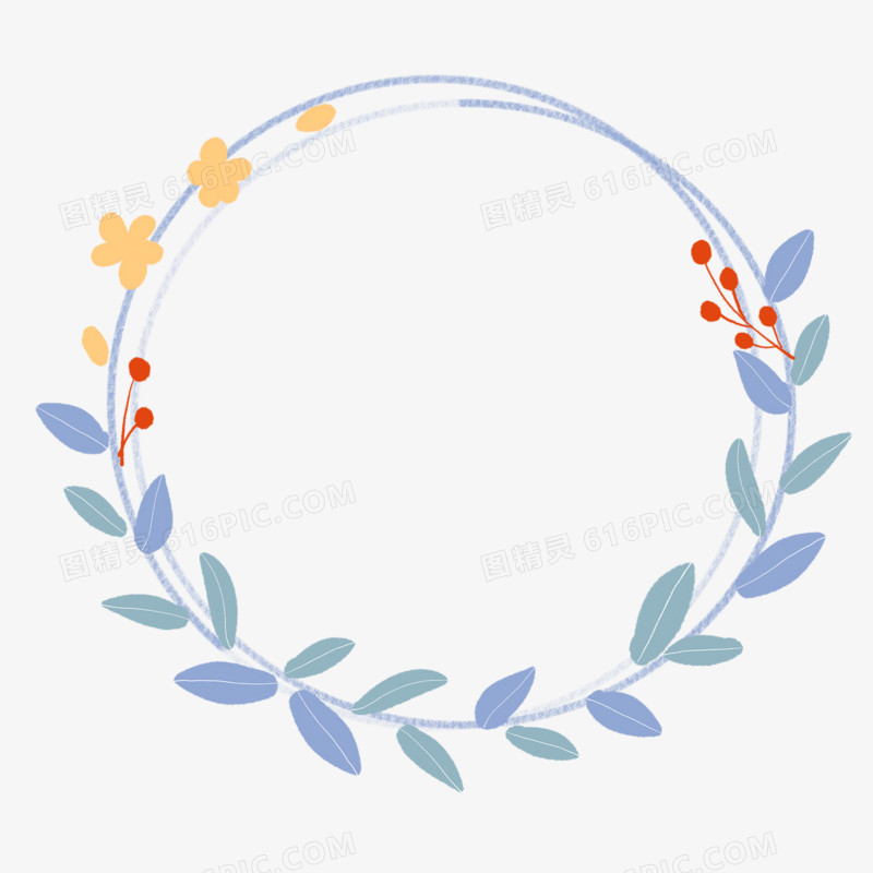 小清新蜡笔笔触手绘花环边框元素