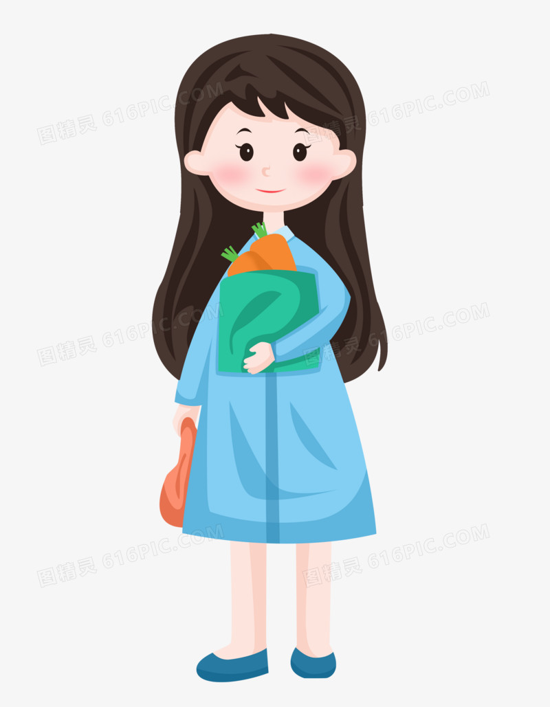 手绘卡通女孩购物素材