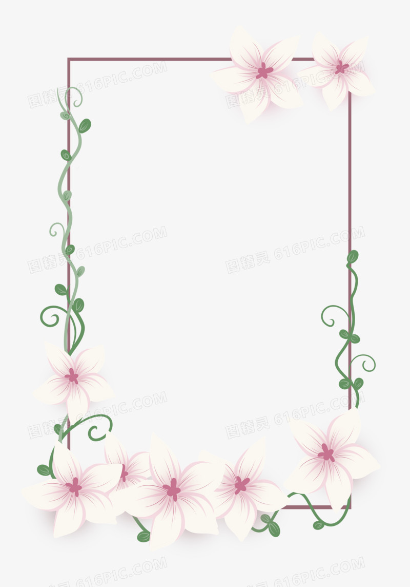 粉色花朵藤曼小清新植物边框