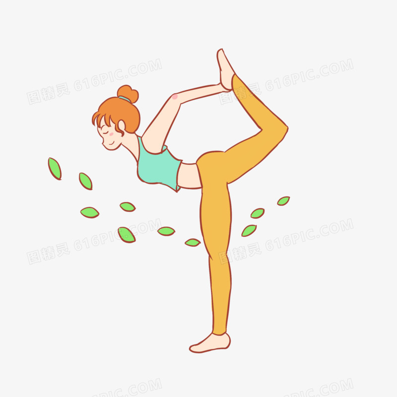 少女运动瑜伽手绘卡通元素
