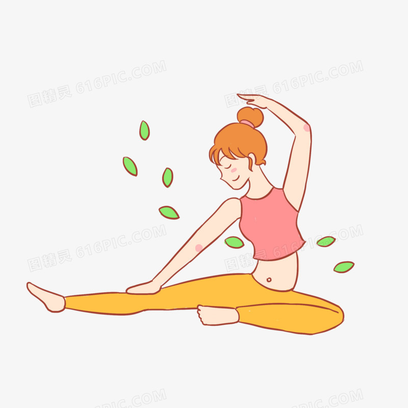 少女瑜伽运动手绘卡通元素