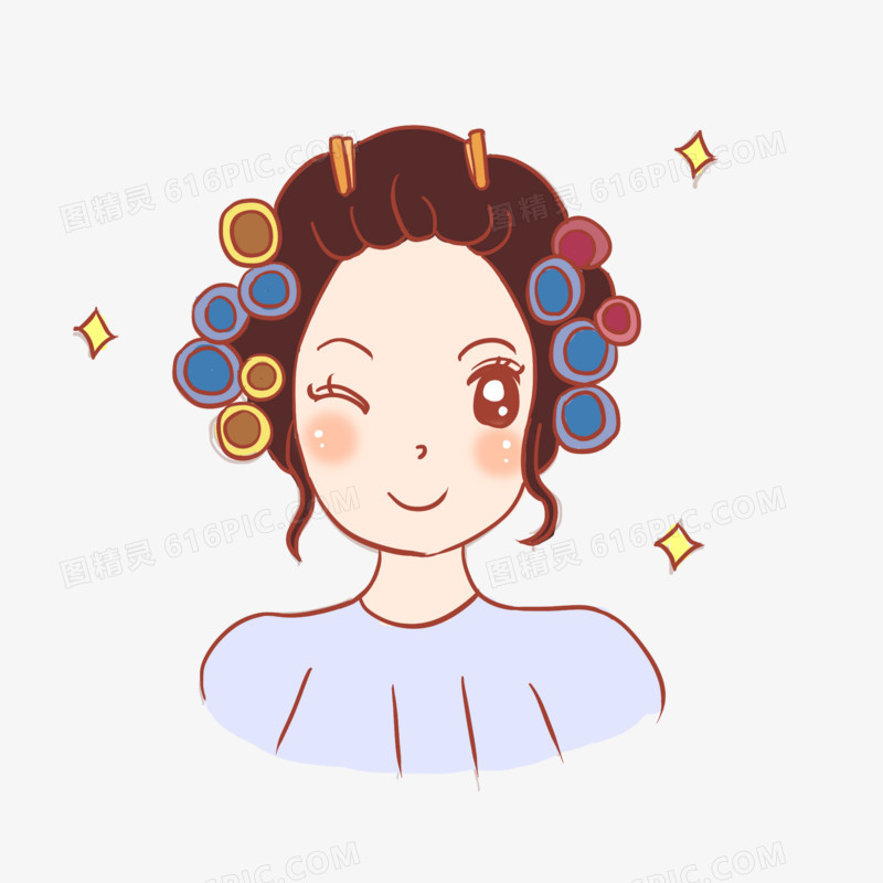 女孩卷发美容手绘卡通元素