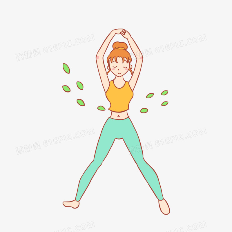 少女瑜伽减肥手绘卡通元素