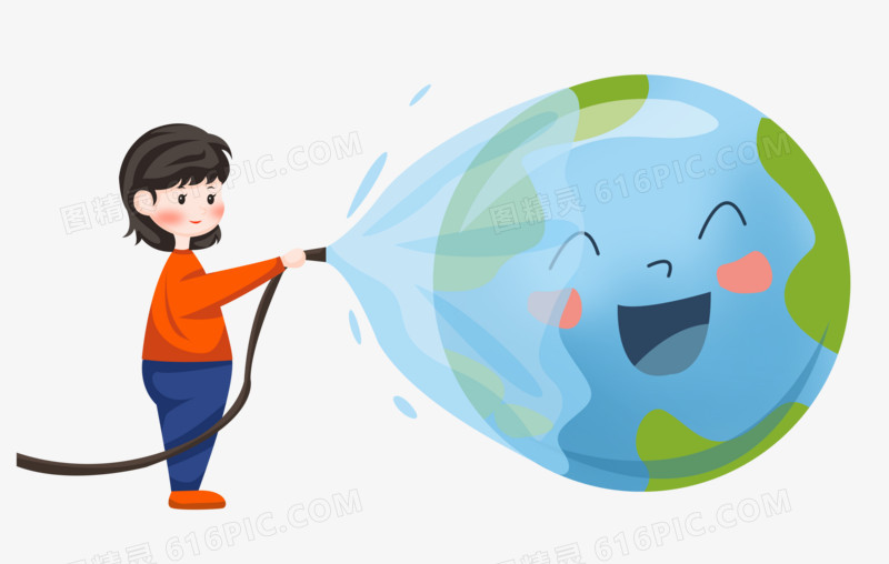 世界清洁地球日之手绘卡通女孩给地球清洁