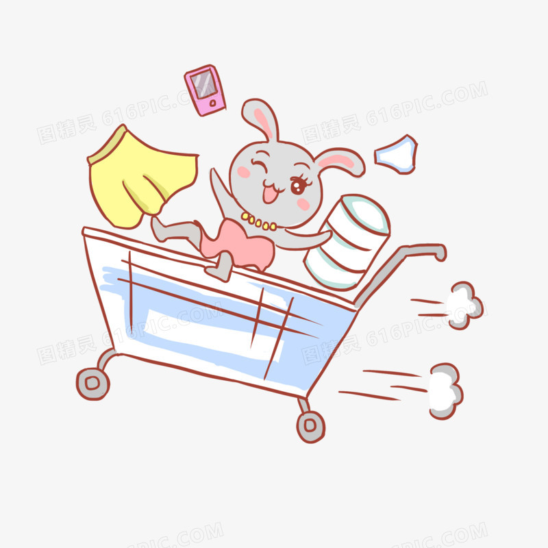 兔子购物手绘卡通元素