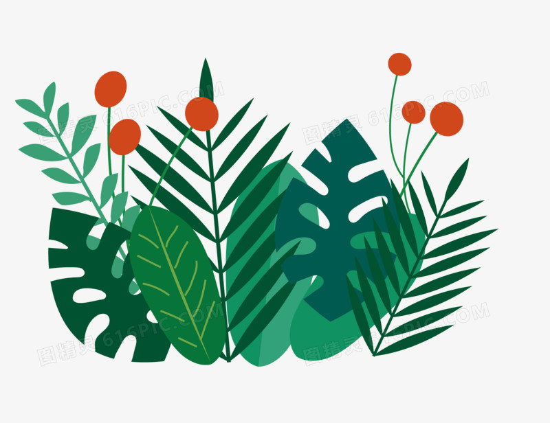 手绘绿色植物装饰矢量图元素