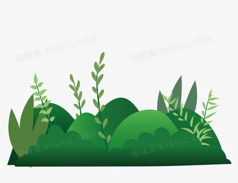 手绘绿色植物组合元素