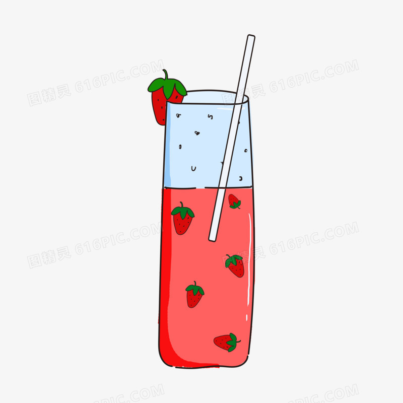 卡通手绘草莓汁元素
