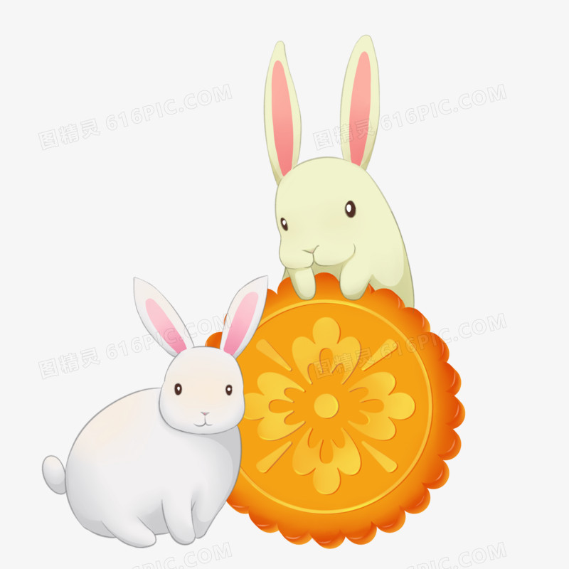 中秋节两只兔子吃月饼