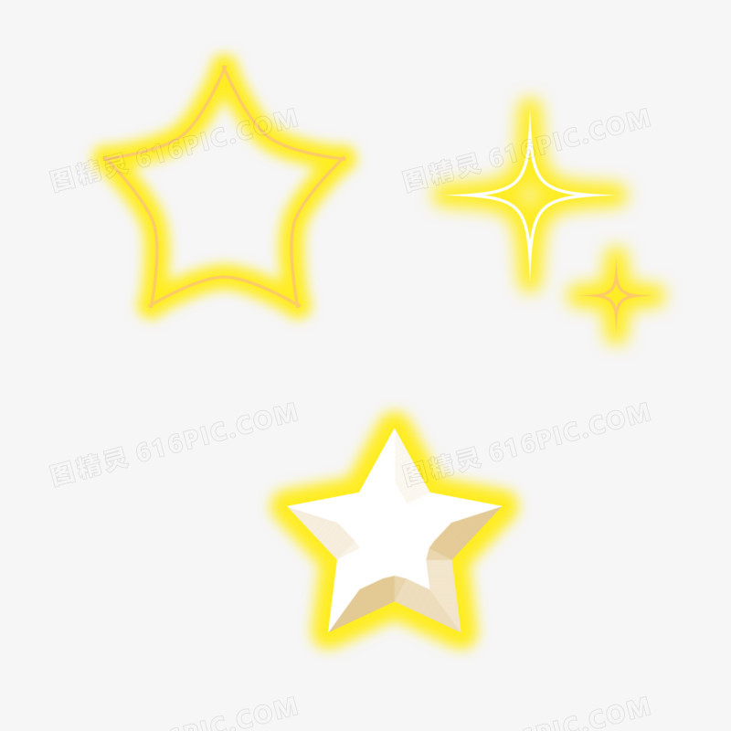 三款星星发光霓虹灯免抠元素