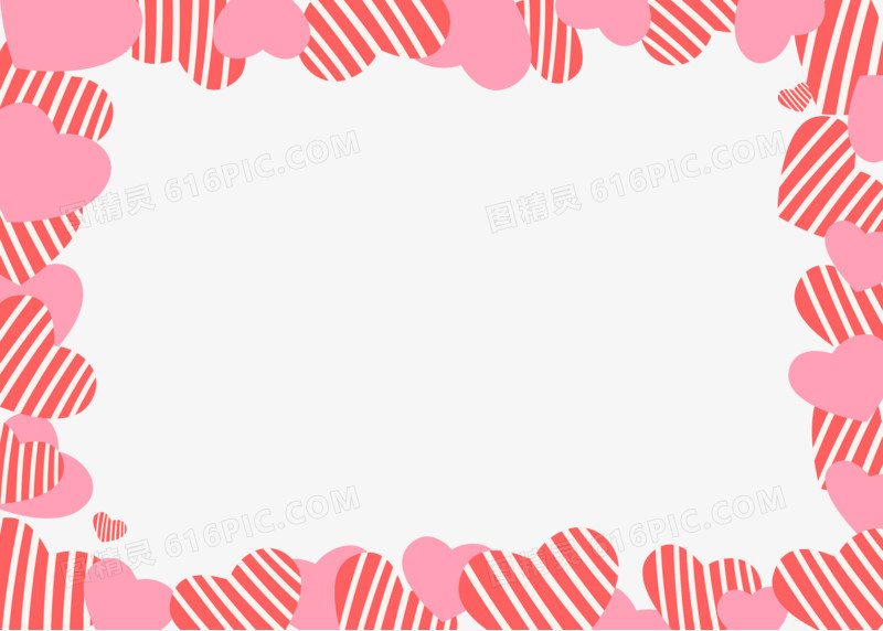 七夕情人节手绘粉色红色爱心边框装饰