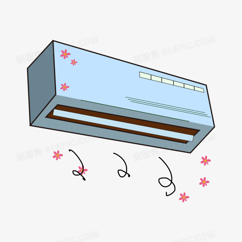 手绘夏季电器灰蓝空调插画