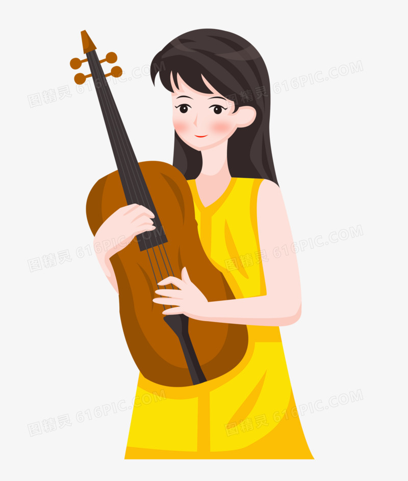 音乐节之手绘卡通女孩弹琴