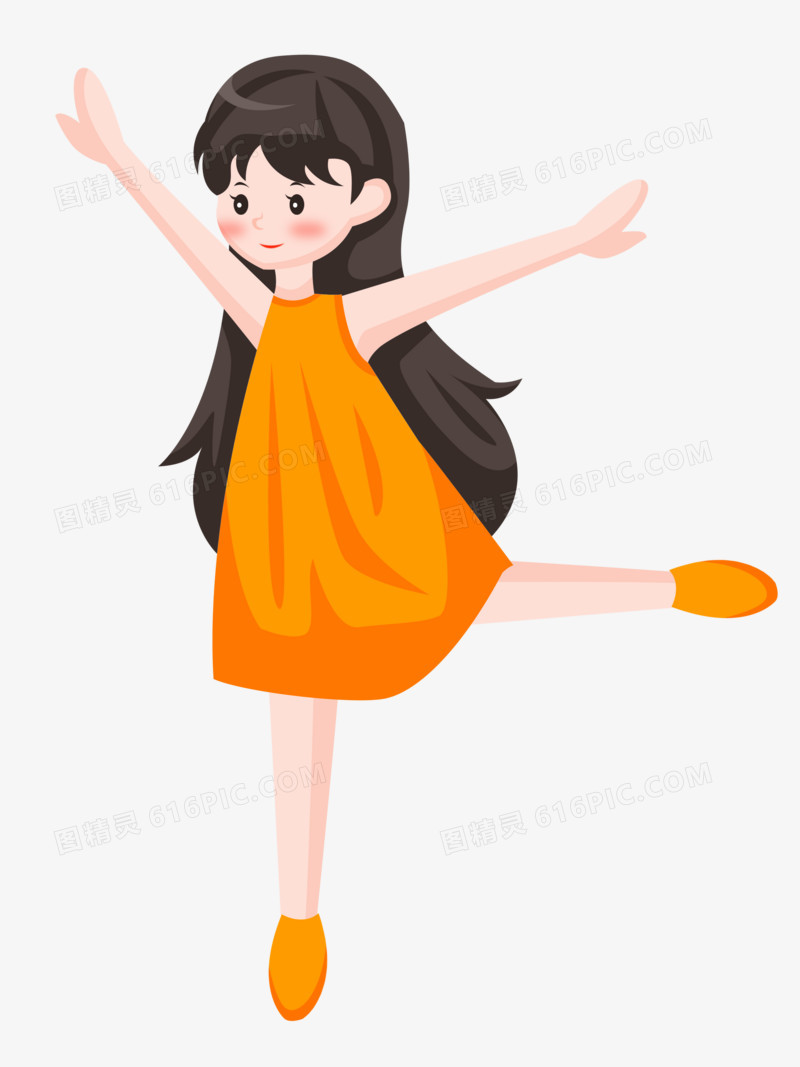 手绘卡通女孩跳舞