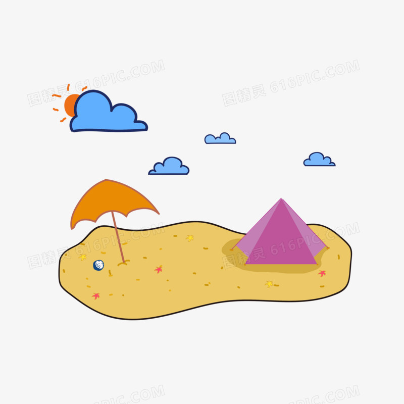 夏日沙滩卡通手绘素材