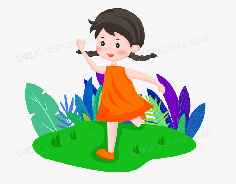 手绘卡通女孩夏令营娱乐玩耍