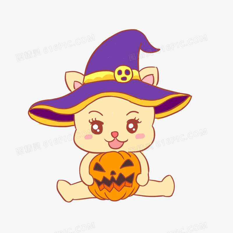 万圣节动物猫手绘卡通元素