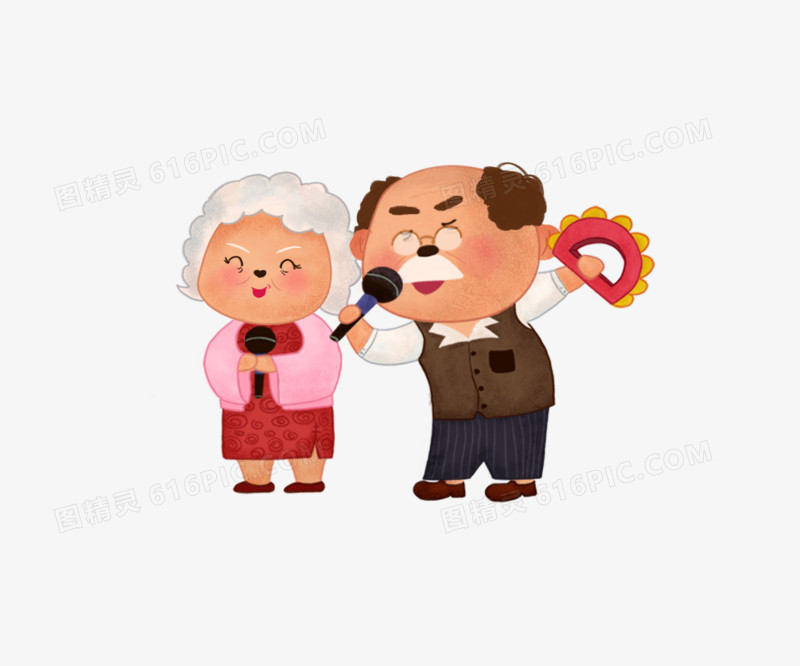 重阳节卡通老人唱歌元素