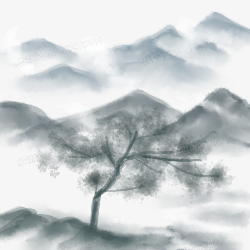 中国风水墨山水树木