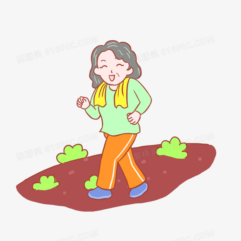 重阳节老人爬山运动手绘卡通素材