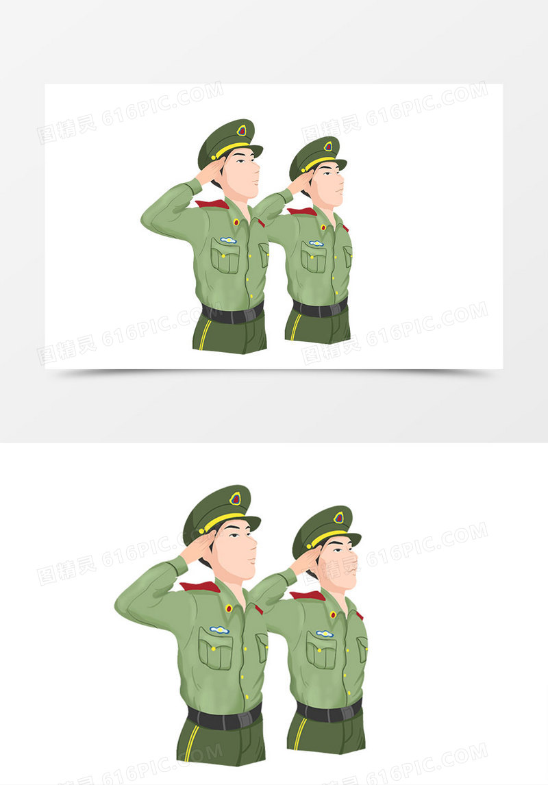 卡通庄严军人形象敬礼手绘插画设计