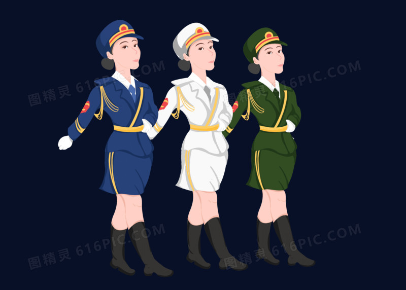 卡通女军官形象手绘插画设计