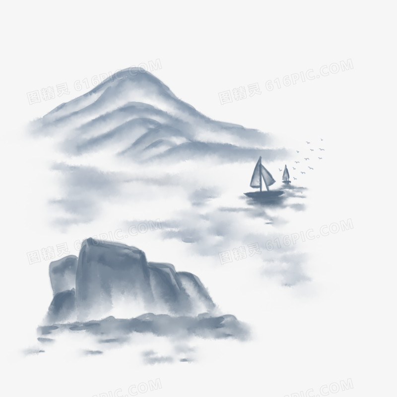 唯美中国风远山近水图