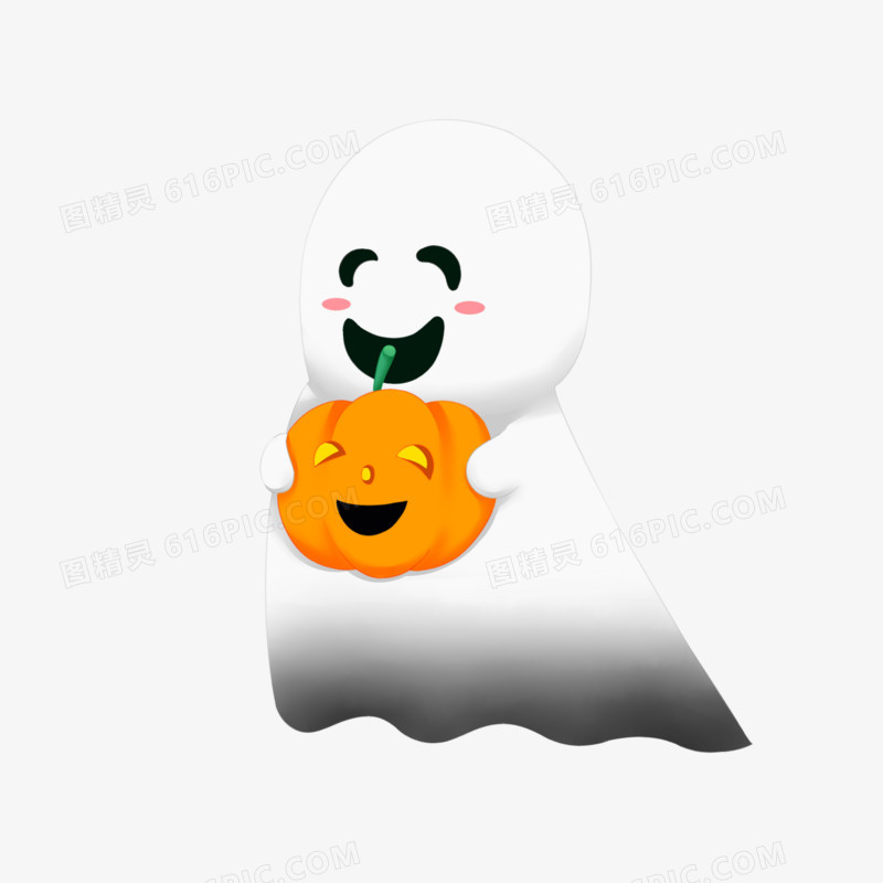 万圣节抱着南瓜灯笼的幽灵