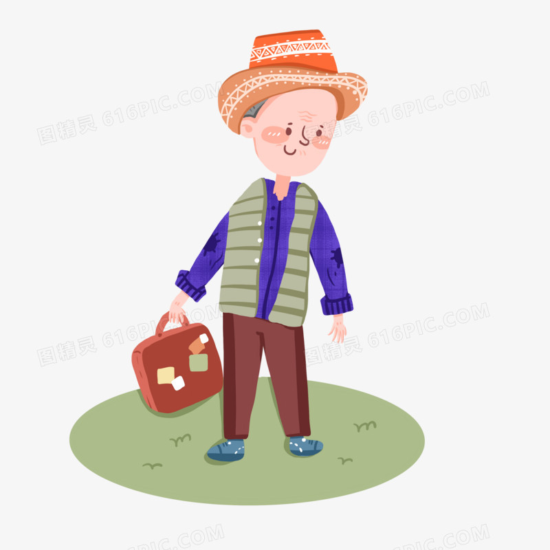 卡通可爱人物爷爷的旅行元素