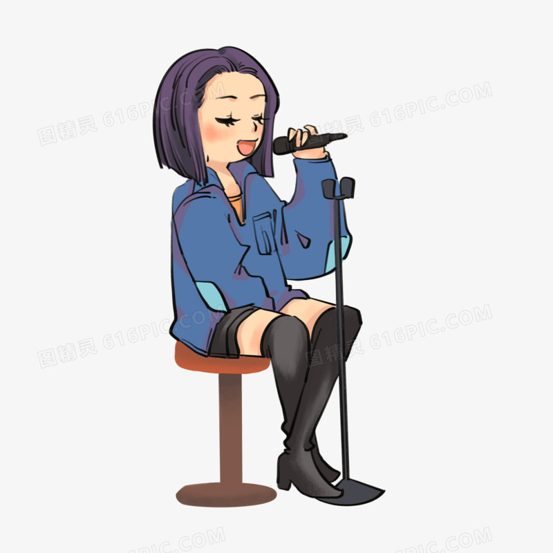 卡通唱歌女孩音乐会元素