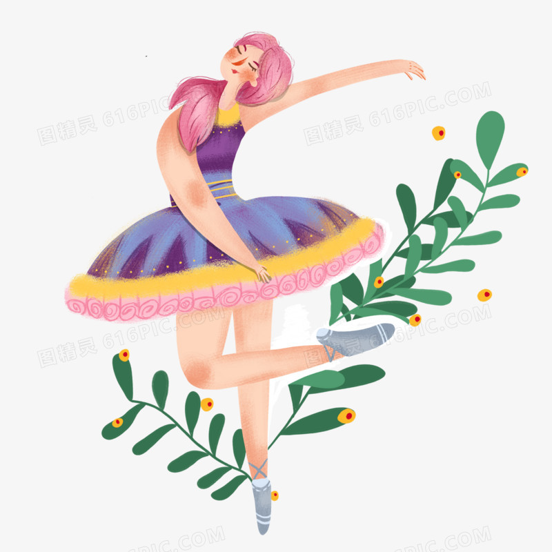 卡通清新可爱人物跳芭蕾的女孩元素