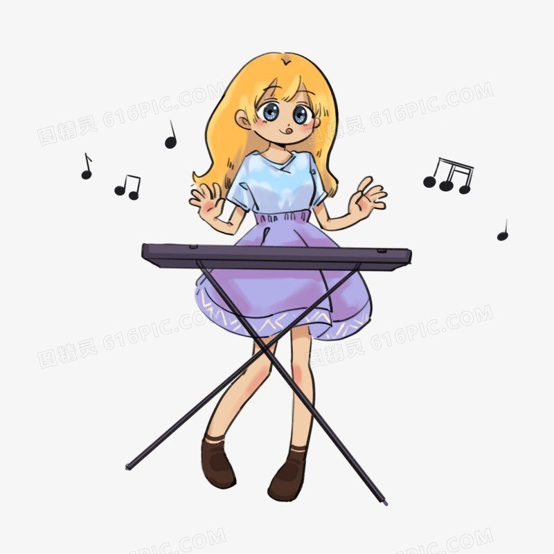 卡通简约女孩乐器表演元素