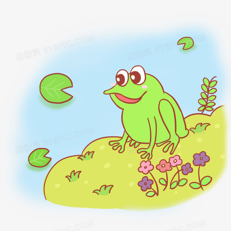 夏天池塘青蛙手绘卡通图