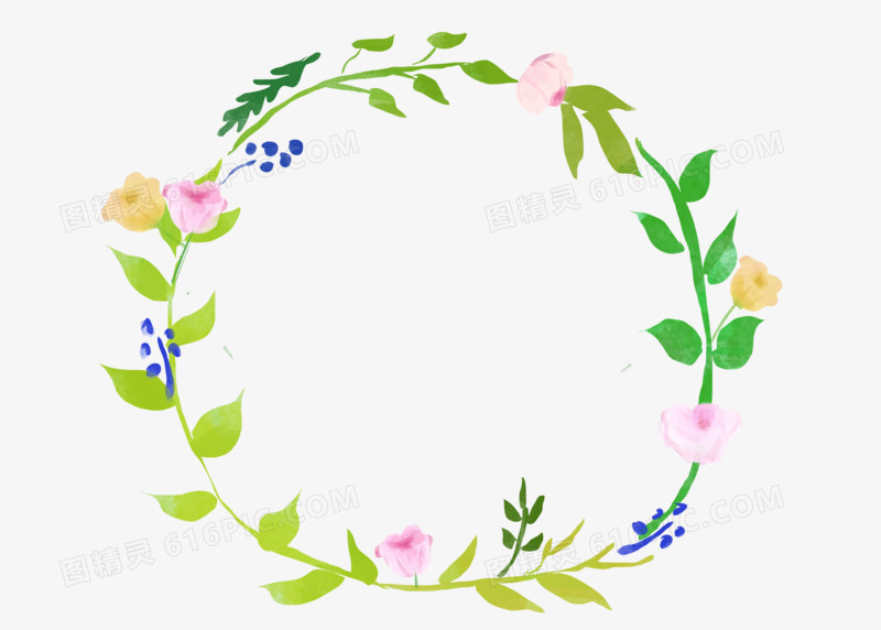 手绘五彩花卉森系叶子花环装饰边框