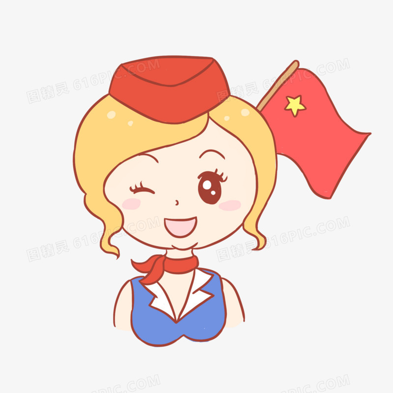 国庆旅游空姐手绘卡通元素