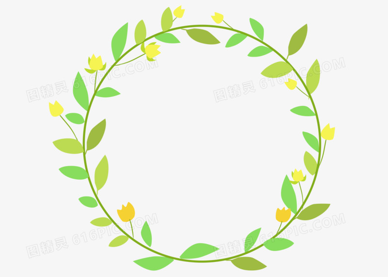 手绘植物五彩花卉森系绿色叶子花环装饰边框