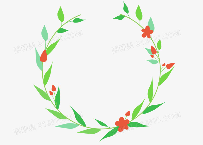 手绘植物花卉森系叶子花环装饰边框