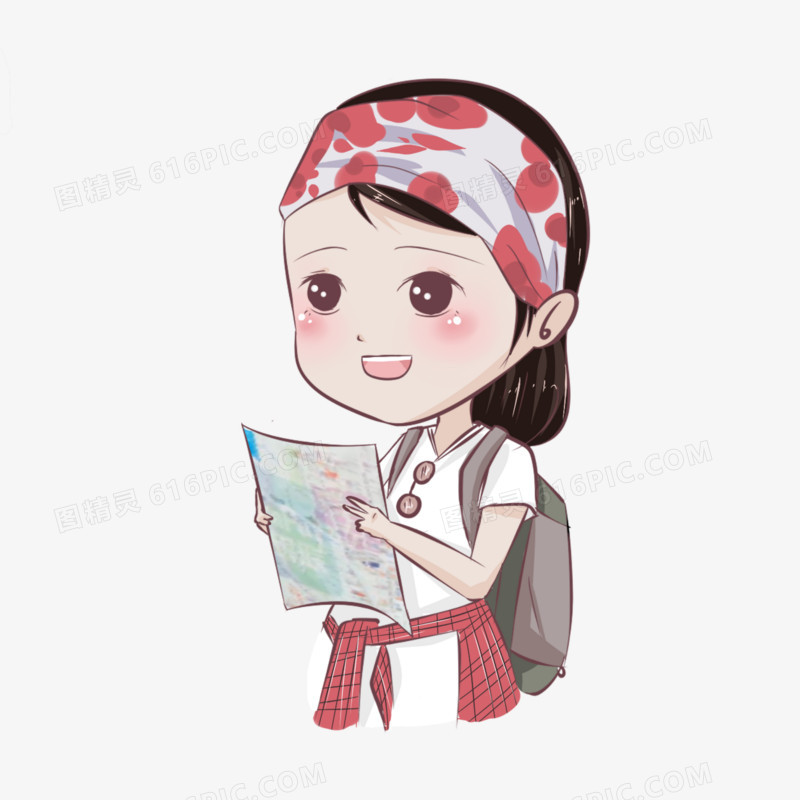 手绘国庆假期出行背包女孩