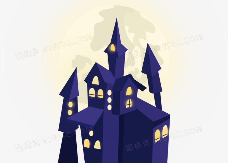 手绘万圣节城堡楼房剪影