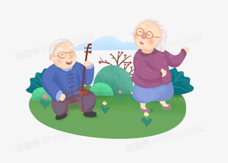 卡通创意重阳节老人手绘插画
