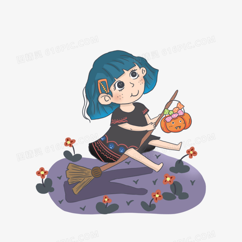 万圣节卡通女孩南瓜元素