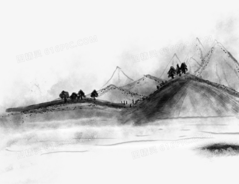手绘水墨皴法山水画