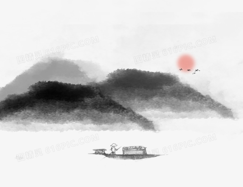 手绘中国风水墨画元素素材