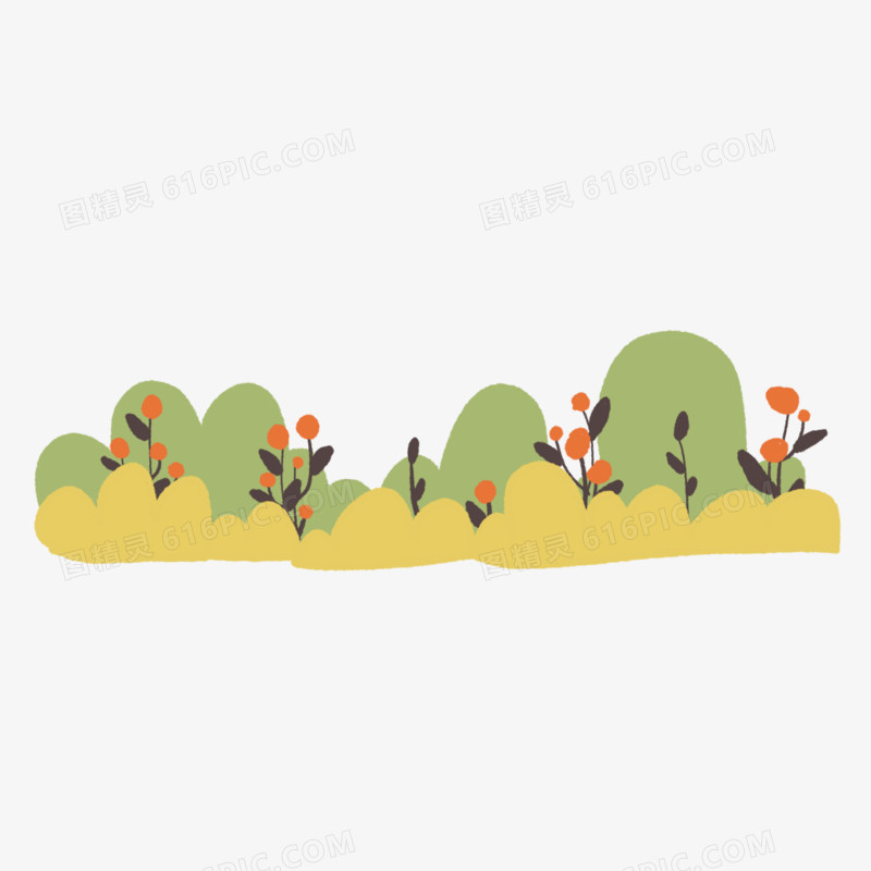 手绘草丛花朵卡通免抠元素