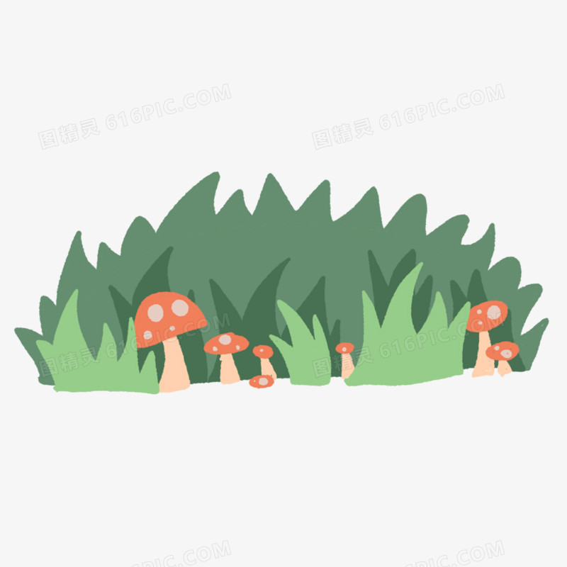 可爱手绘草丛蘑菇绿色植物免抠元素
