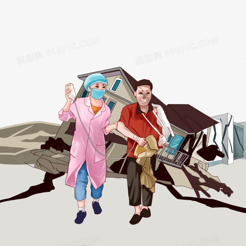 手绘抗震救灾医疗素材