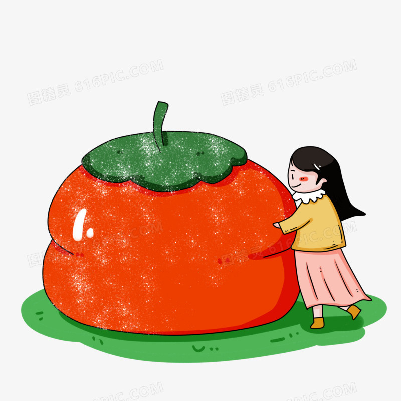 霜降卡通女孩与柿子
