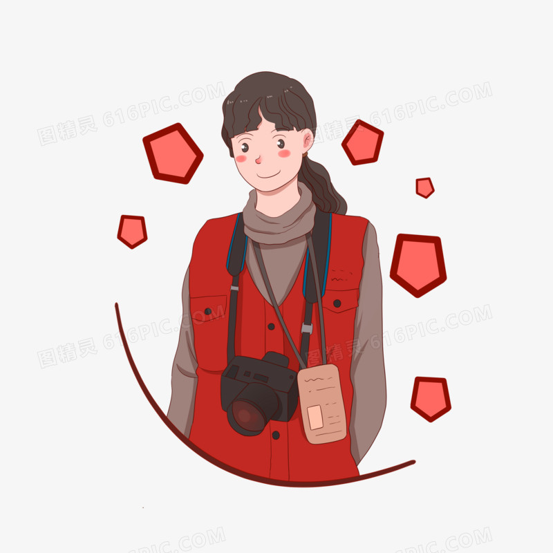 手绘中国记者日之红衣女记者