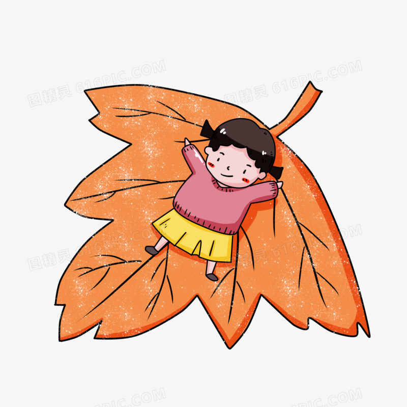 霜降枫叶与卡通女孩